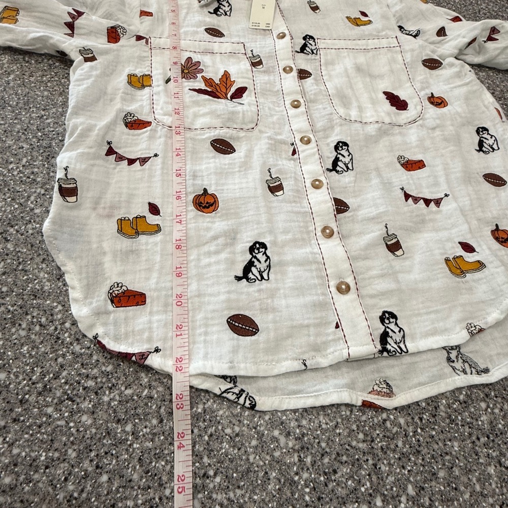 Pilcro Anthropologie Embroidered Fall Motif Cotton Gauze Button Down Shirt M - Picture 10 of 11